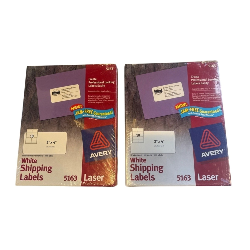 Avery White Shipping Labels 5163 Laser 2"x4" 1000/box (2000 Total) NEW